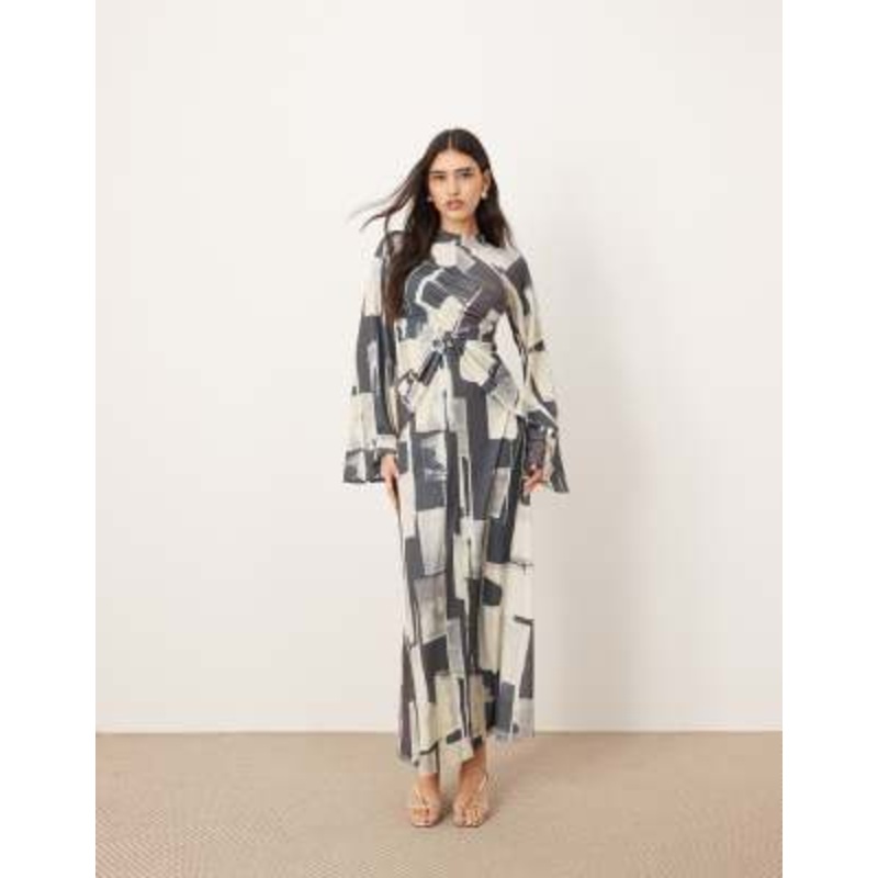 ARRANGE jersey twist front maxi dress in abstract geo print