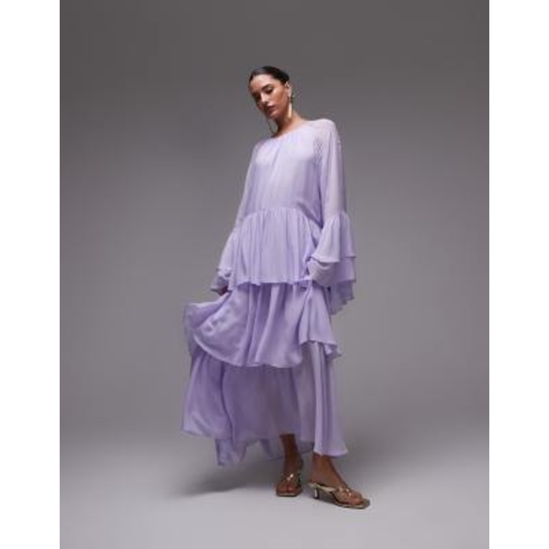 & Other Stories chiffon maxi dress with ruffles and tiered volume hem in lilac