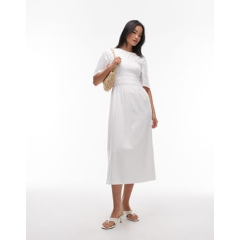 & Other Stories jersey midaxi dress with ruche corset detail in white