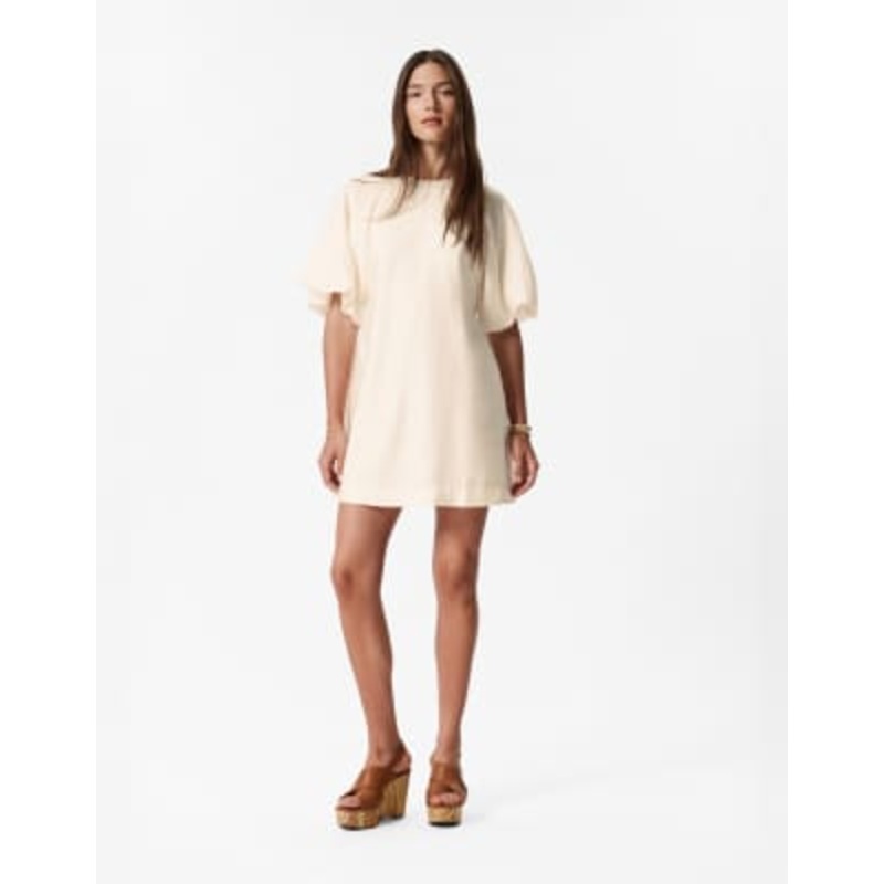 & Other Stories mini dress with puff sleeves with tie-back belt in white