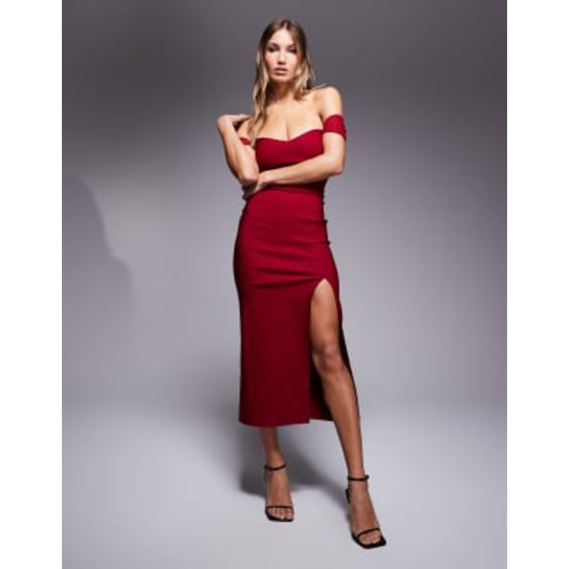 Vesper bengaline sweetheart midaxi dress in burgundy