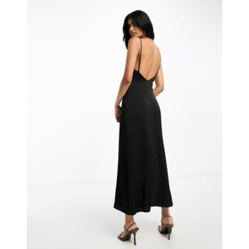 Vila satin cowl neck maxi dress in black