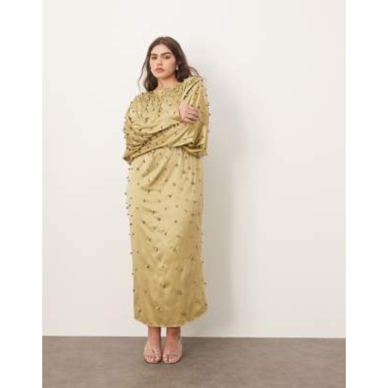 ARRANGE Curve embellished ball bearing open back maxi dress in green