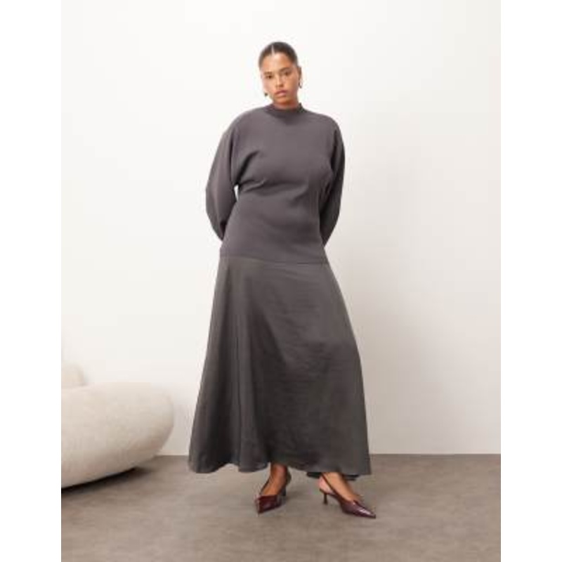 ARRANGE Curve hybrid sculpted sleeves maxi dress in charcoal