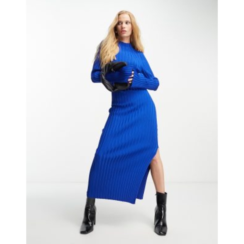 & Other Stories rib knitted midi dress in blue