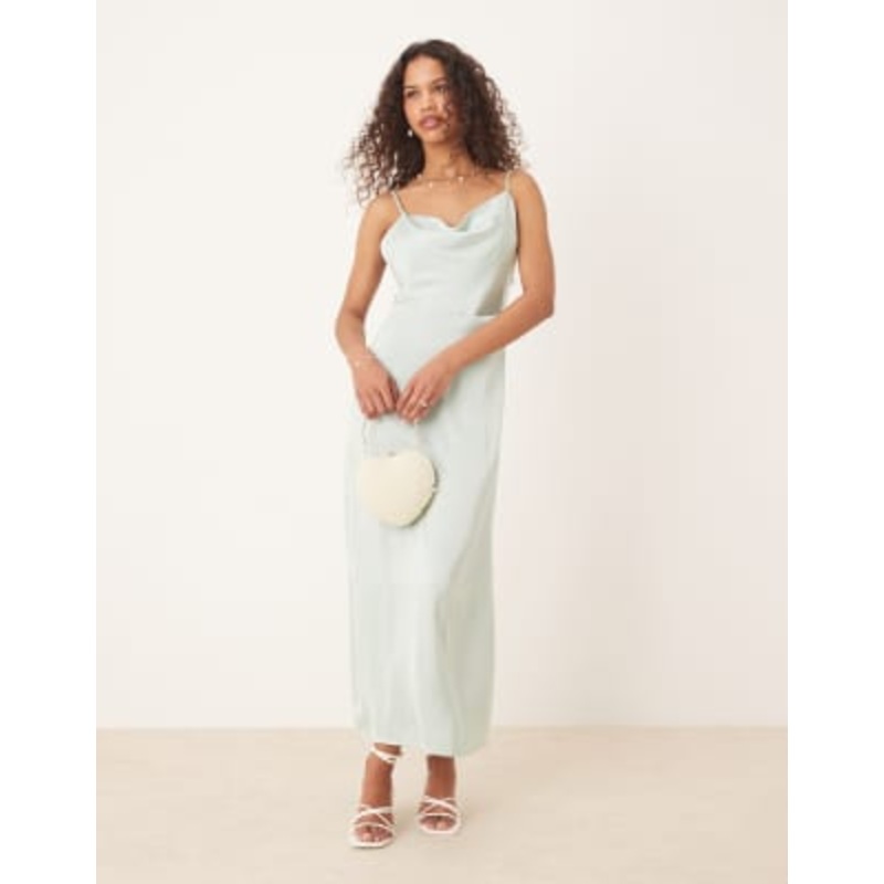 Vila satin cowl neck maxi dress in light green