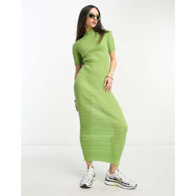 Weekday Claire knit midi dress in green