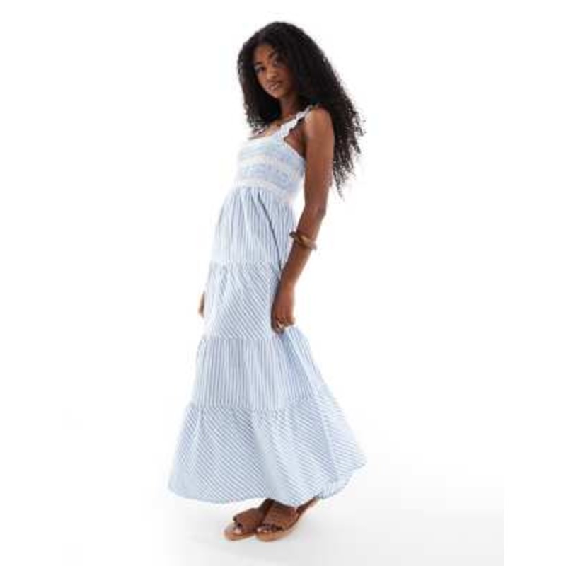Accessorize striped tiered maxi beach dress in navy and white