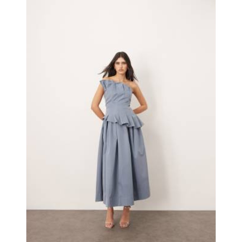 ARRANGE structured pleat corset midi dress in light blue