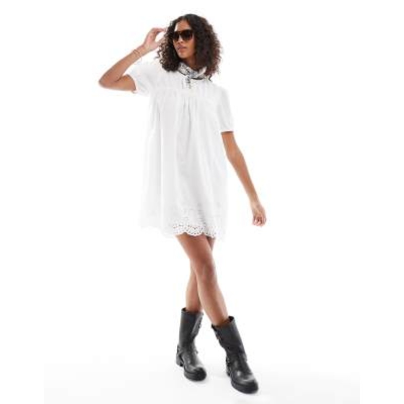 Wednesday’s Girl eyelet edge mini smock dress in white