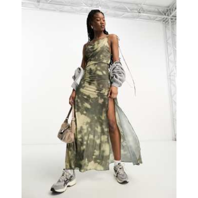 Weekday Quinn satin maxi dress in texture print