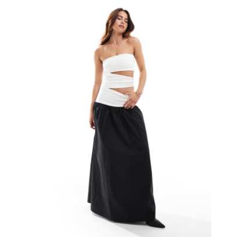 4th & Reckless bandeau cut out dropped waist maxi dress in monochrome