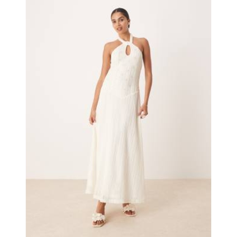 Amy Lynn embellished knit halter maxi dress with drop hem in cream