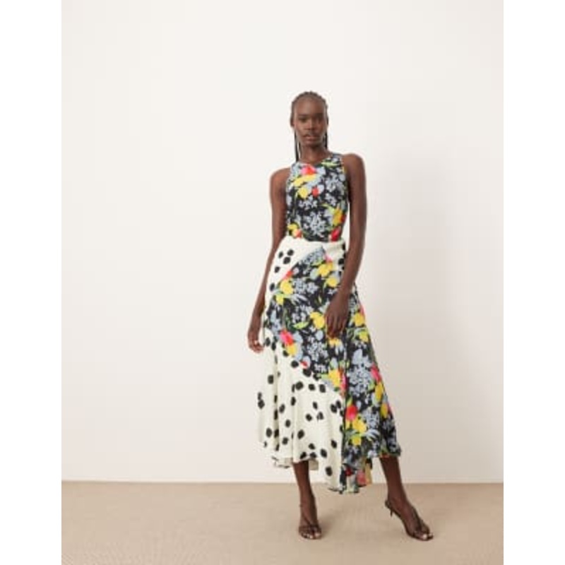 ARRANGE halterneck maxi dress with back strap detail in mixed print