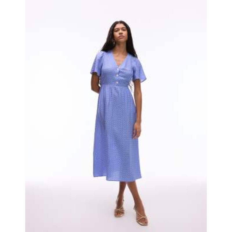 & Other Stories midaxi wrap dress in blue abstract micro floral print