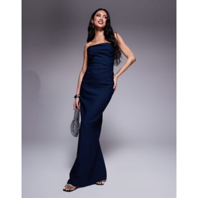 Vesper bengaline drape waist bandeau maxi dress in navy