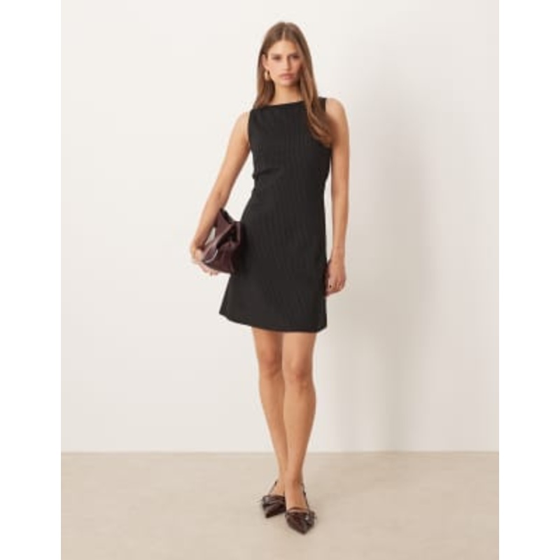 VILA sleeveless mini dress in gray stripe print