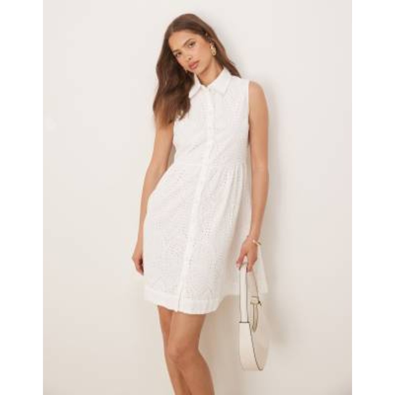 YAS sleeveless button front eyelet mini dress in white
