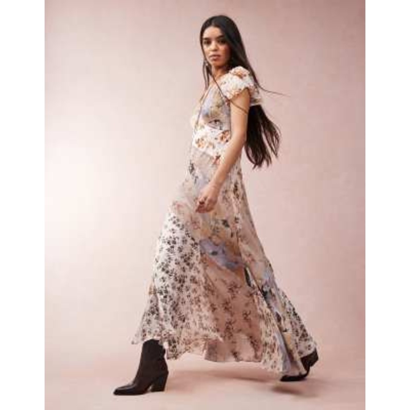 AllSaints Lala printed maxi dress in origin floral brown