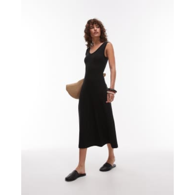 ARKET compact rib knit sleeveless midi dress in black