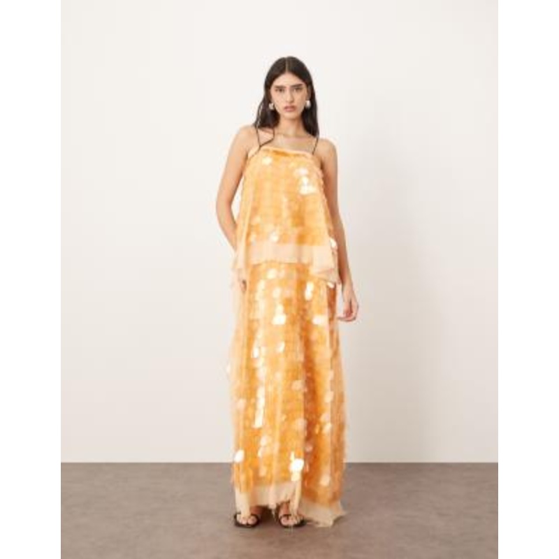 ARRANGE embellished shard sequin layered cami maxi dress in peach