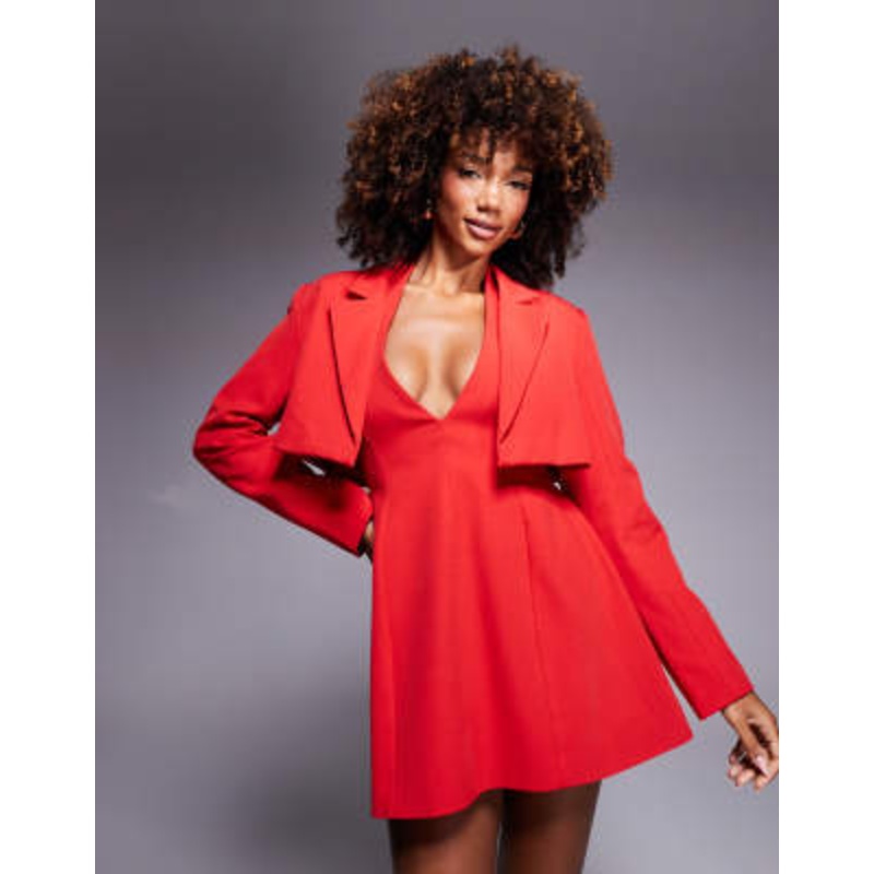 Wanderdoll Taylor tailored halterneck sculpted mini dress and cropped blazer in red