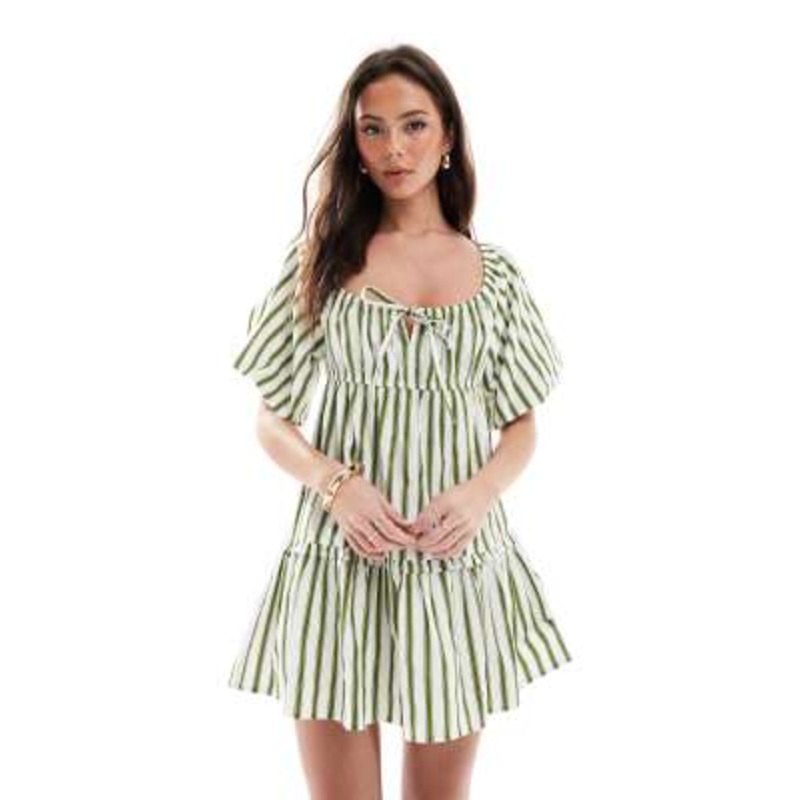 Wednesday’s Girl striped mini smock dress in green and white