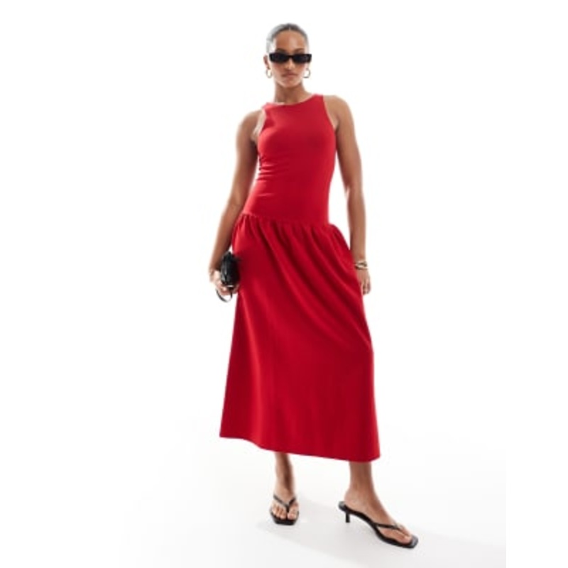 4th & Reckless sleeveless racerneck drop waist midaxi dress in red