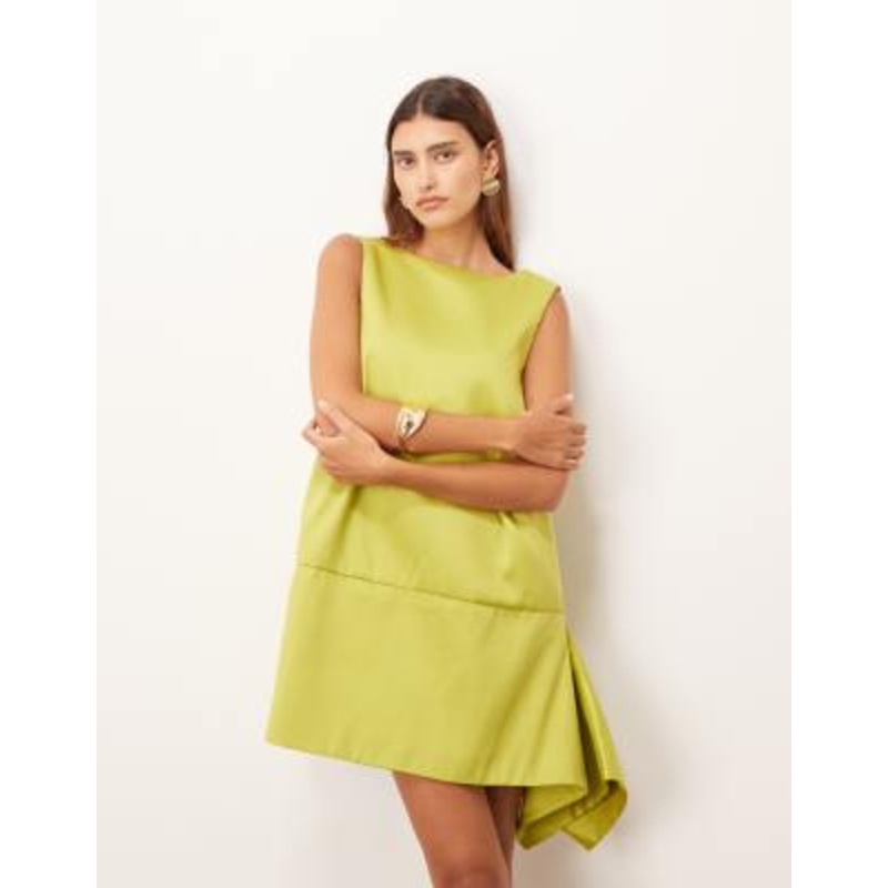 ARRANGE structured satin a-line mini dress in lime