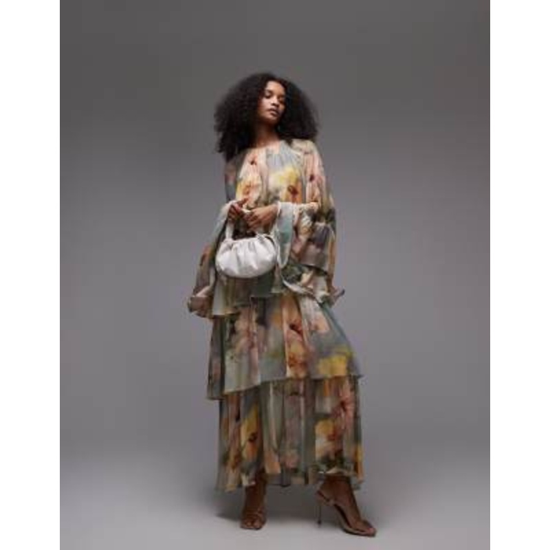 & Other Stories tiered maxi dress with ruffle sleeve detail in watercolor floral print