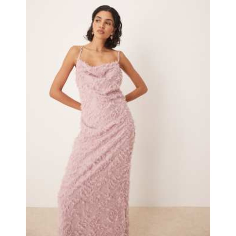 VILA cowl neck textured cami maxi dress in rose pink