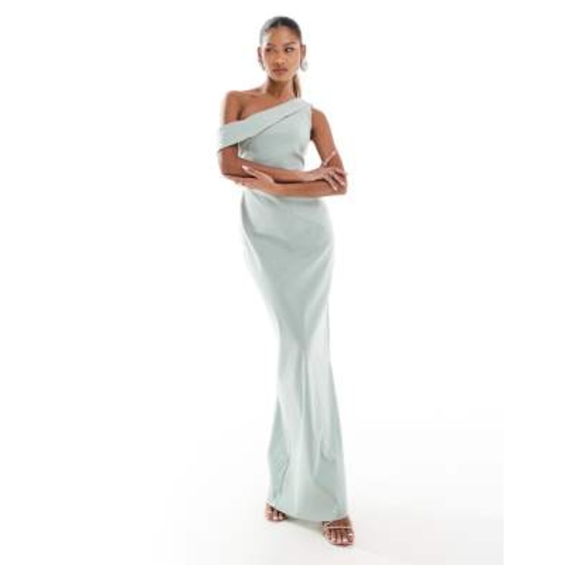 Vesper bengaline off shoulder drape detail maxi dress in sage green