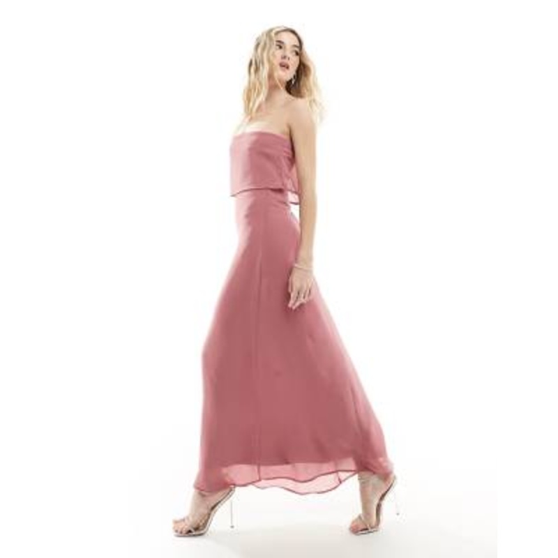 VILA bandeau maxi dress with straps in rose