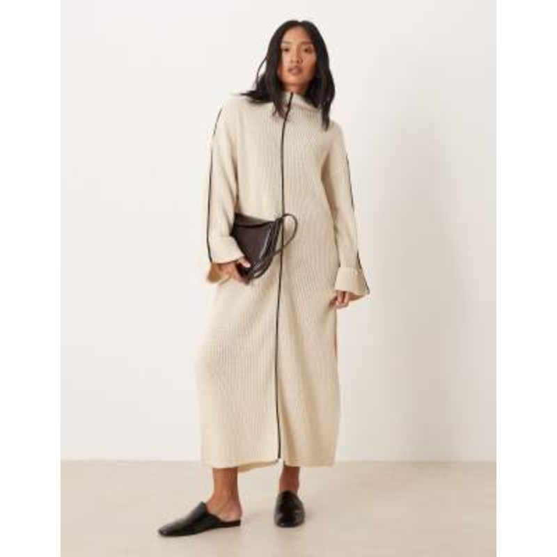 VILA Petite high neck knit maxi dress in cream