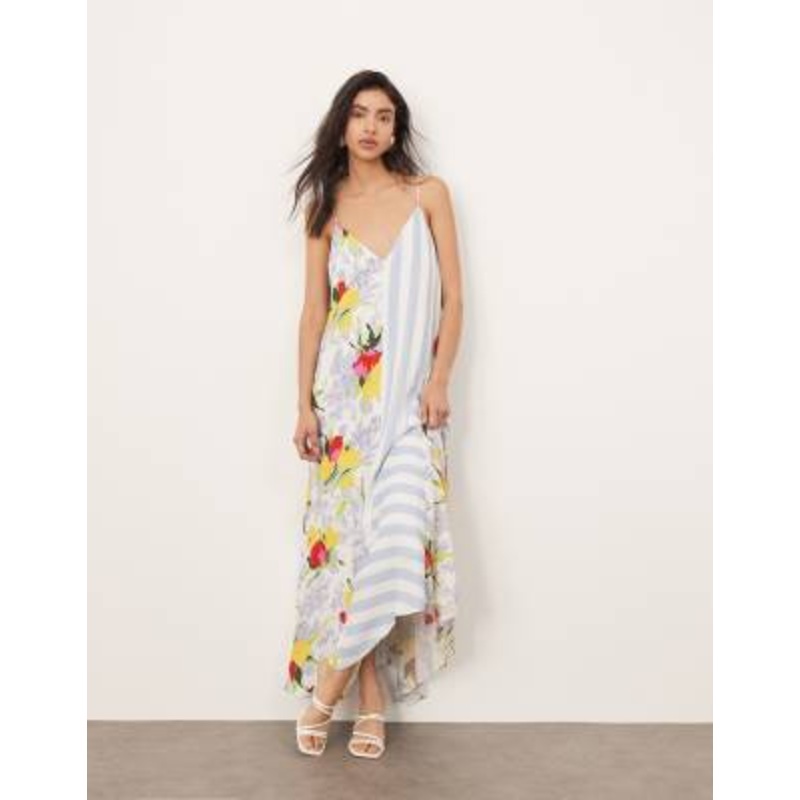 ARRANGE cami hanky hem midi dress with contrast panel print
