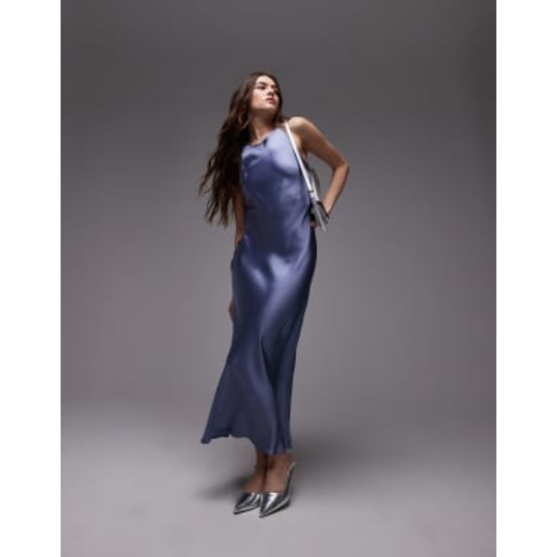 & Other Stories bias cut satin midi dress in blue
