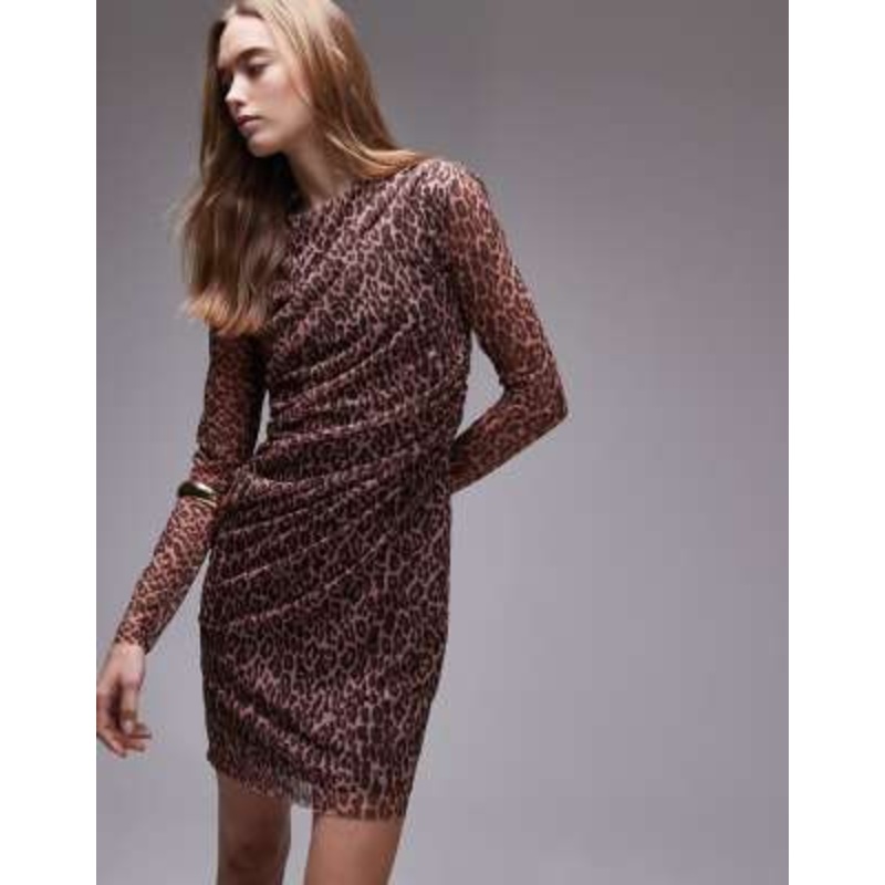 & Other Stories long sleeve mini mesh dress with drape detail in print