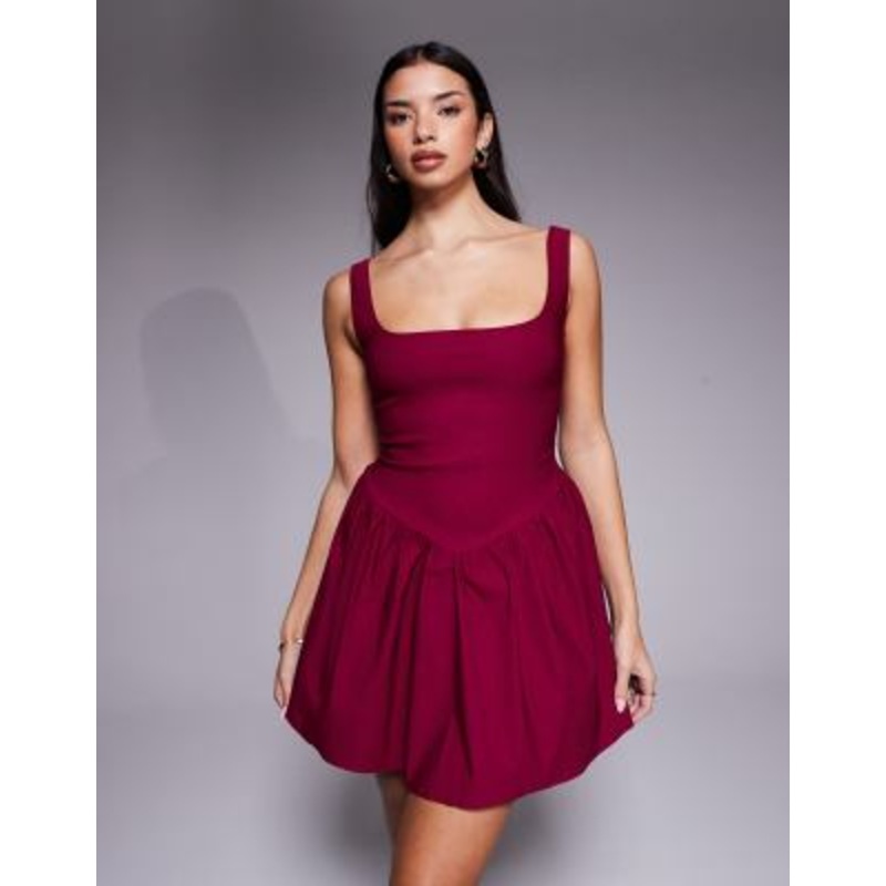 Vesper bengaline square neck skater mini dress in berry