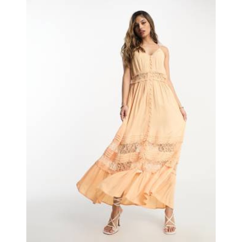 Y.A.S lace insert cami maxi dress in apricot