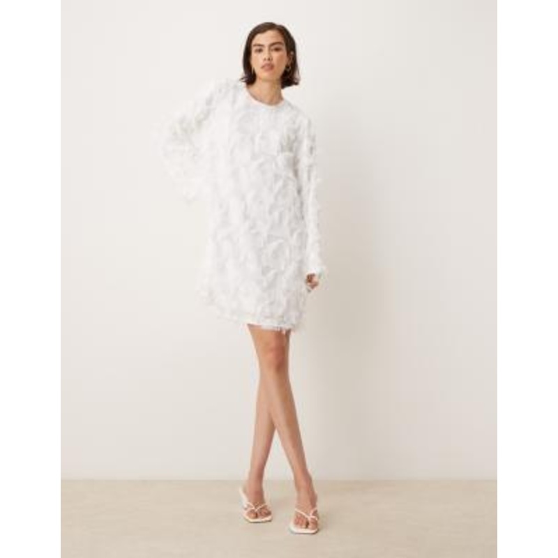 YAS textured long sleeve mini dress in white