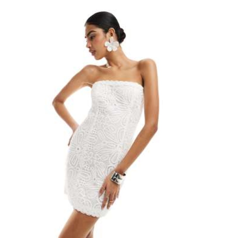 4th & Reckless eyelet lace detail bandeau mini dress in white
