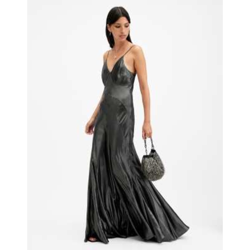 AllSaints Lili maxi dress in metallic gray