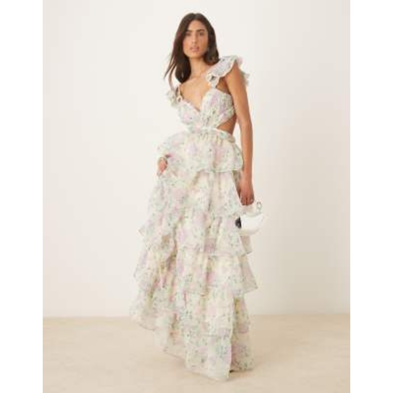 Amy Jane London Oflia cut-out ruffle maxi dress in hydrangea print