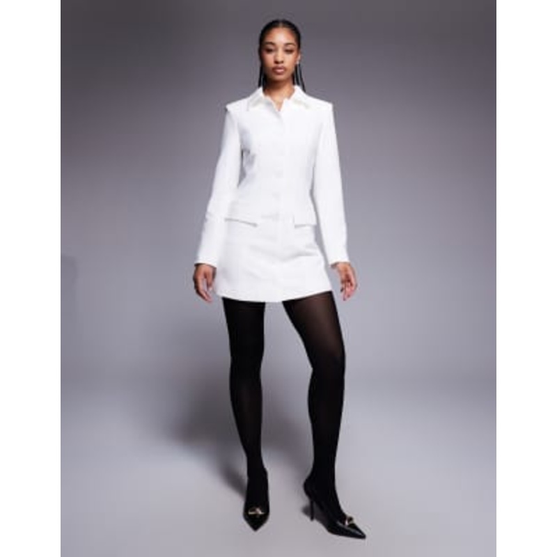 Aria Cove structured button through pocket detail tailored mini dress in cream