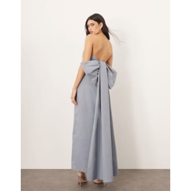 ARRANGE bandeau maxi dress with large bow in light blue