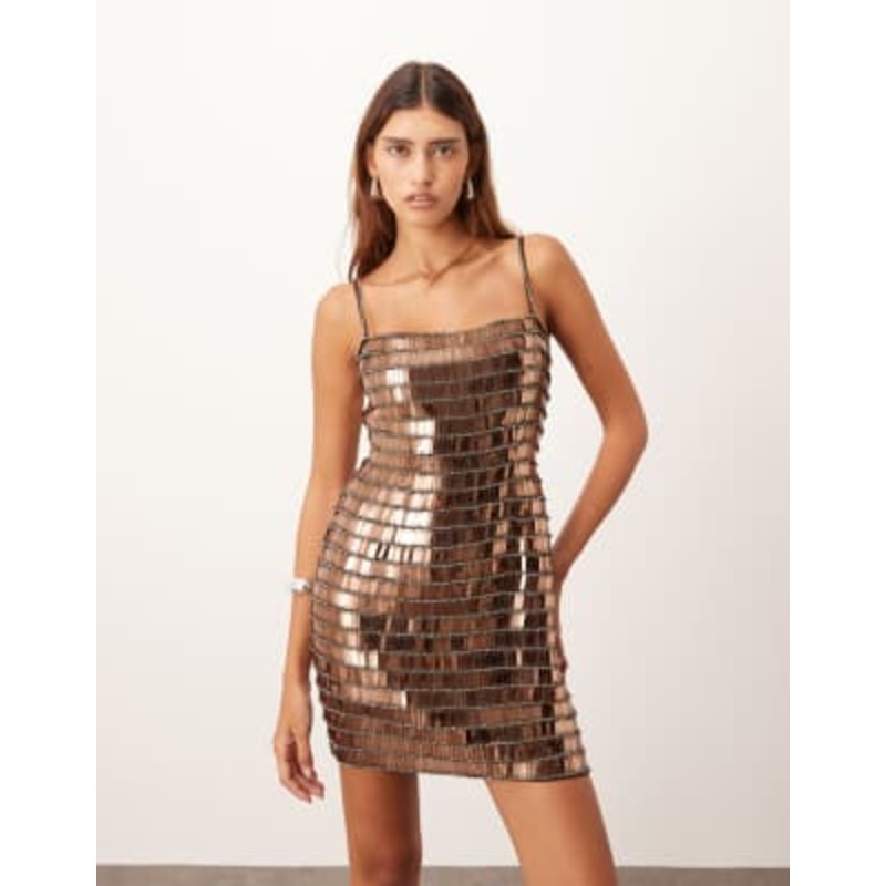 ARRANGE linear encrusted cami mini dress in chocolate