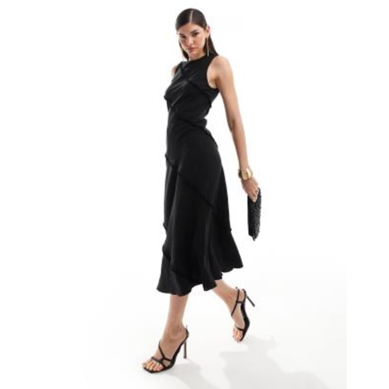 & Other Stories sleeveless midi dress with raw edge seams in black