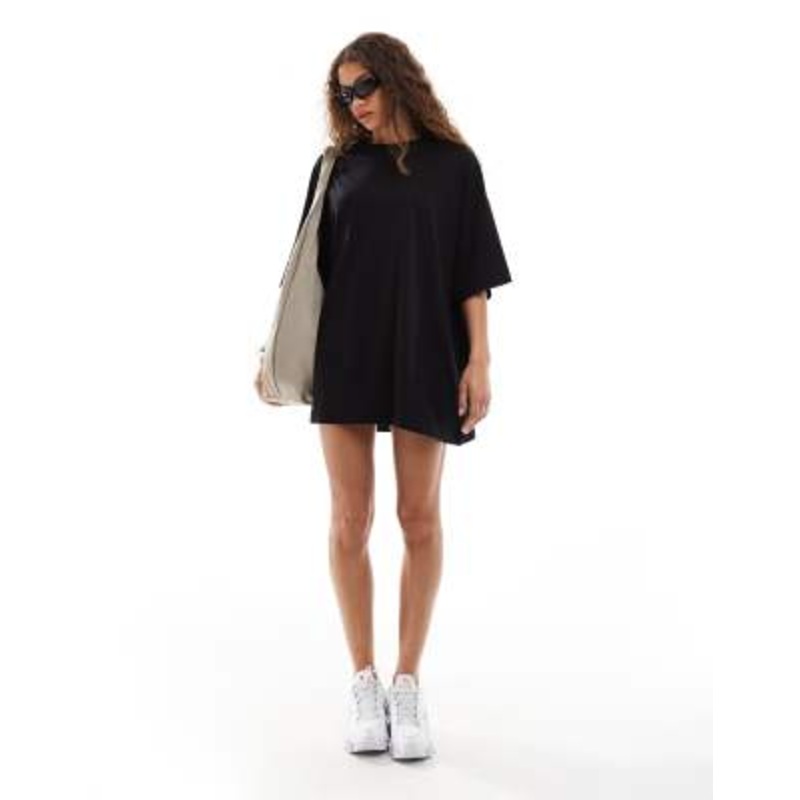 Weekday Huge t-shirt mini dress in black exclusive to