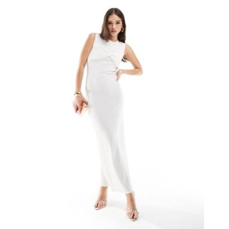 4th & Reckless fine knit sleeveless twist bust detail maxi dress in cream