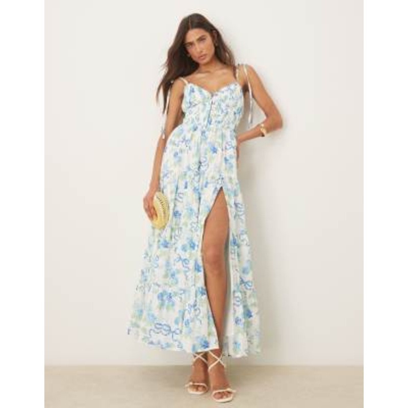 Amy Jane London Arianna corset cami maxi dress in blue rose